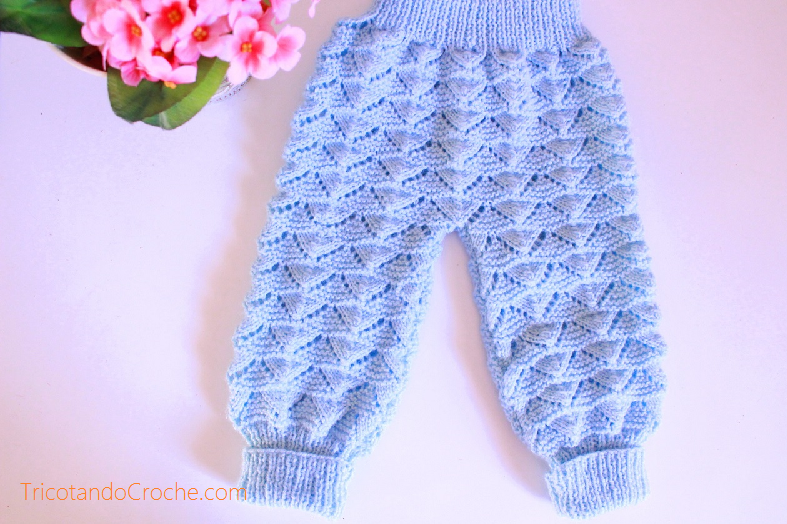 Calça de  tricô para bebê – Receita – 6-9 meses (Calça Ana)